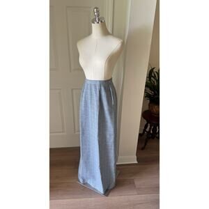 Vintage 1970s Blue Tweed Plaid MAXI Skirt USA Small LONG Academia Preppy Pockets